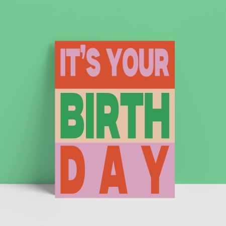 Carte anniversaire rose, orange et vert