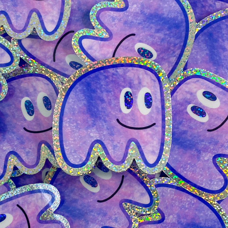 Sticker pailletté booh fantôme violet