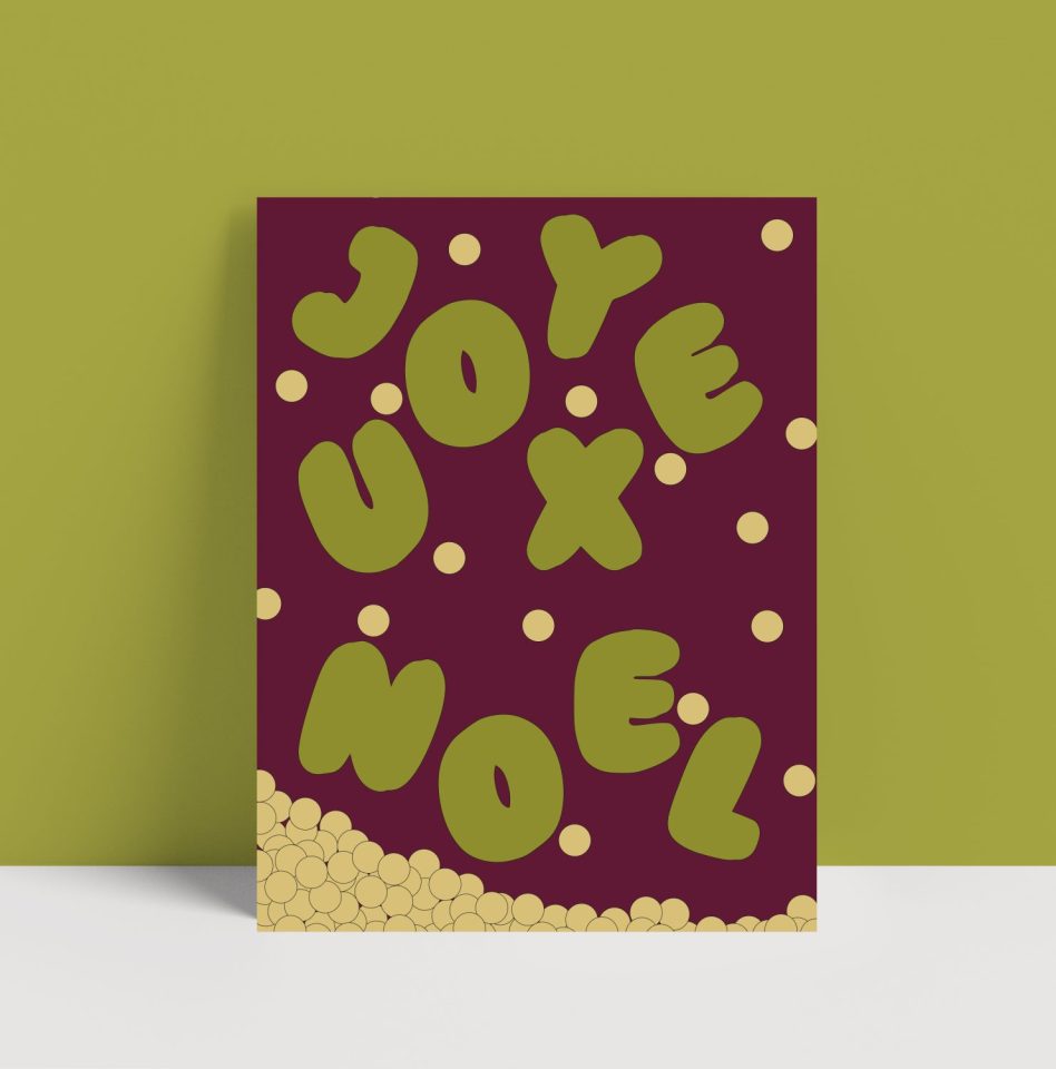 Carte Joyeux Noël vert et bordeaux