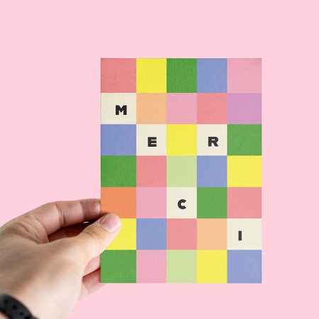 Carte illustrée Merci quadrillage